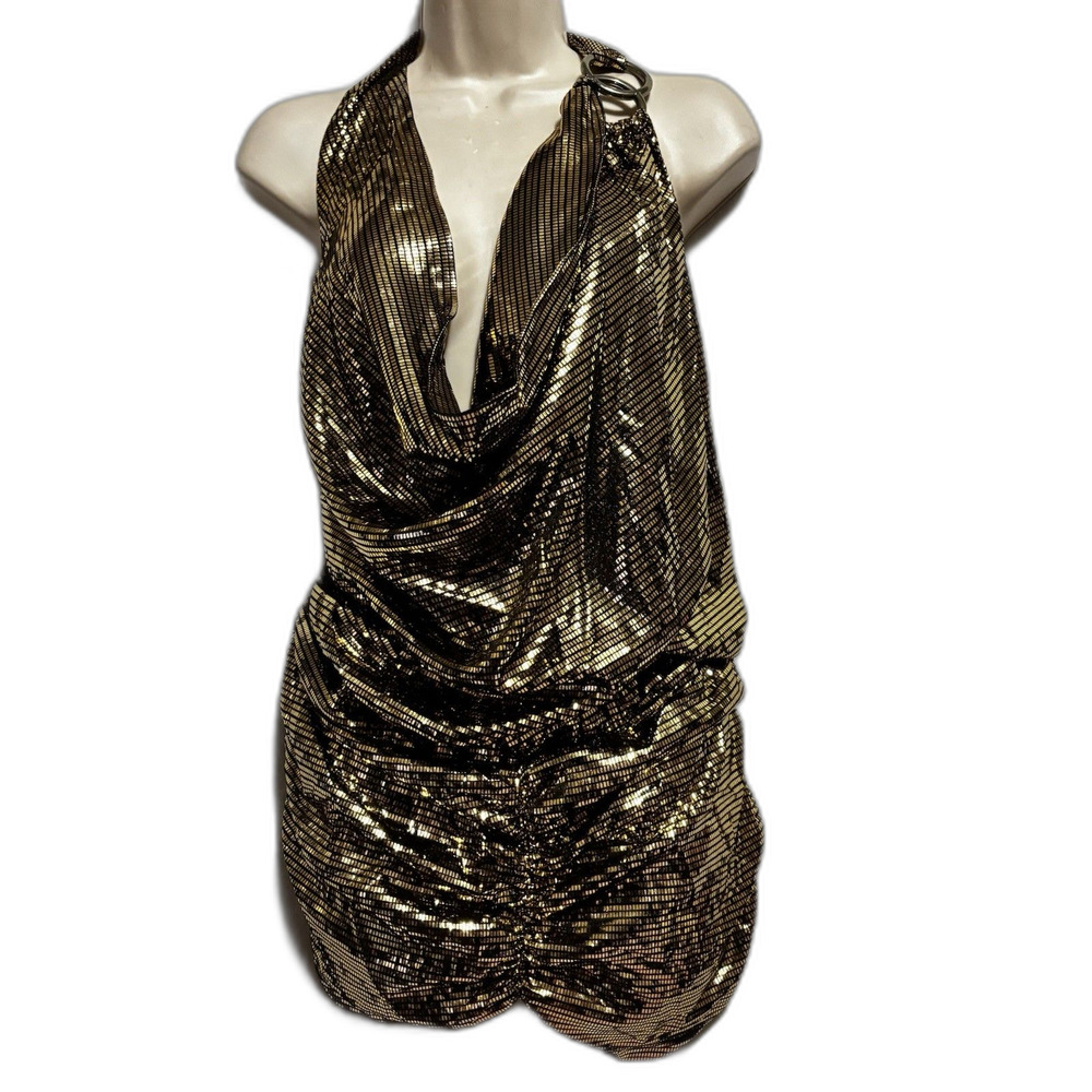 Te Amo Women Gold Sequins Halter Mini Dress Plus Size 3X
